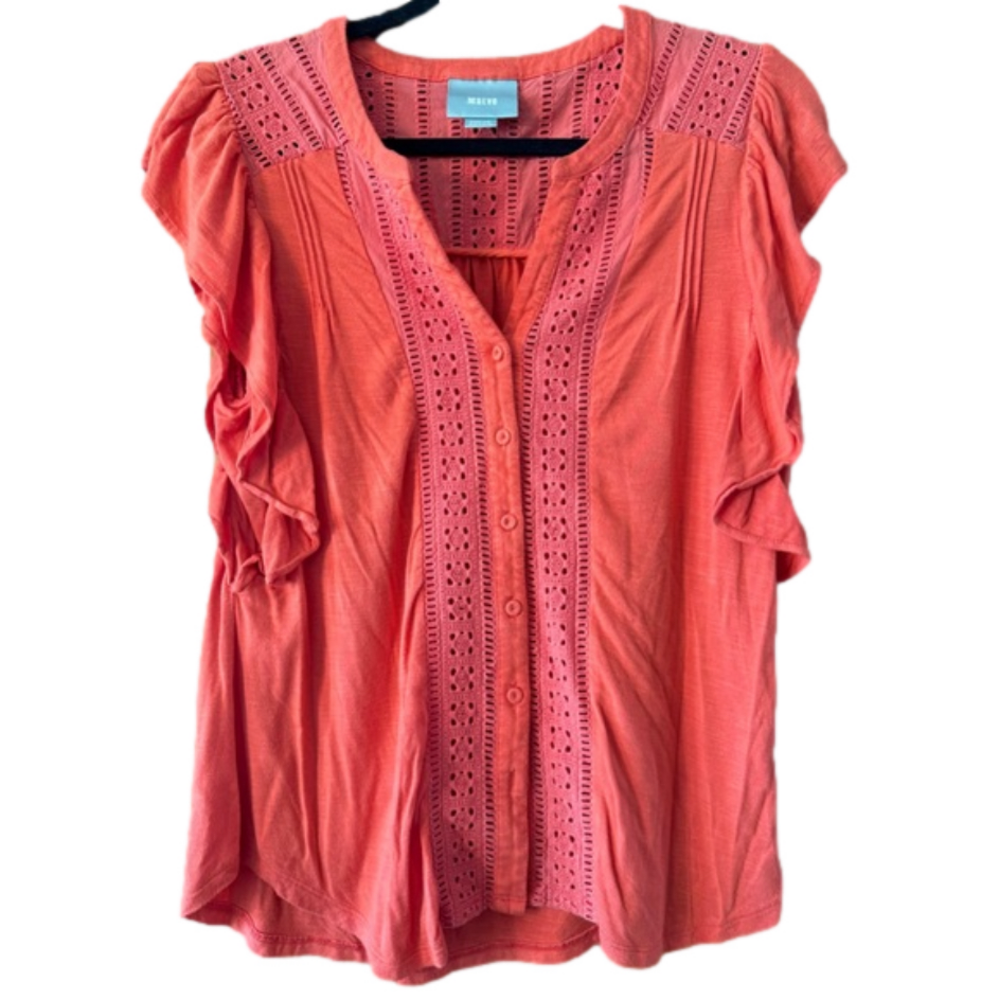 MAEVE Ruffle Button Down Top- Size Small - Picture 1 of 4